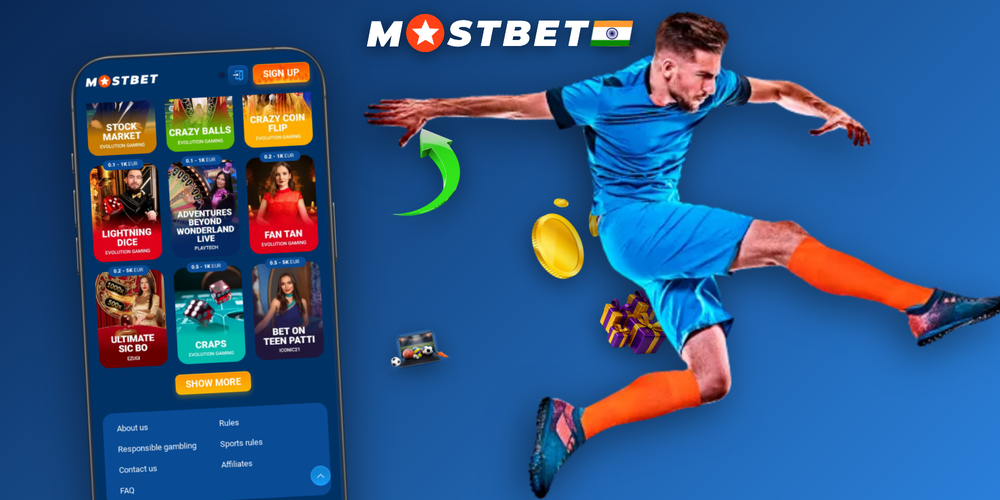 Mostbet app download preview across three phone screens with sports and casino lobby